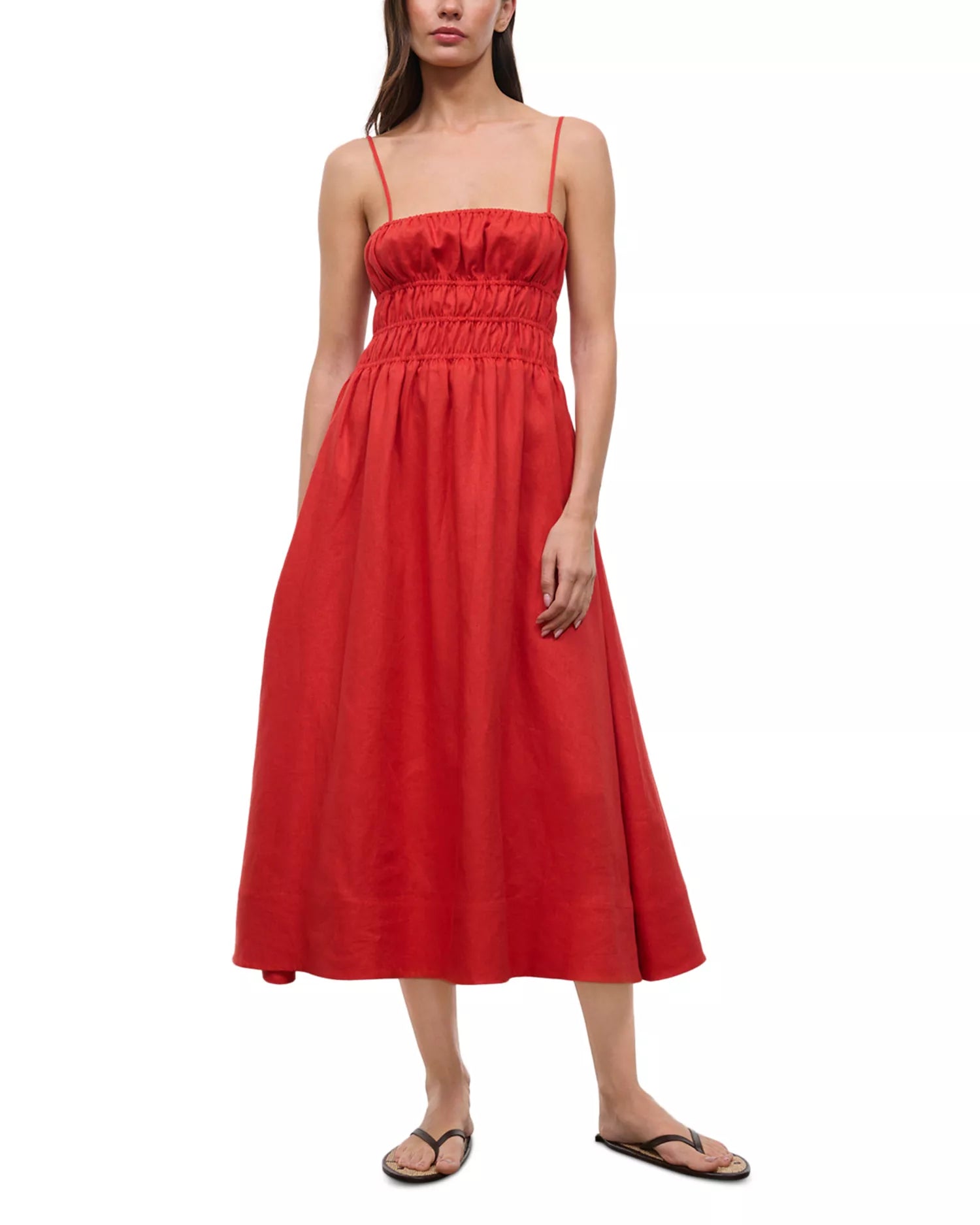 AYLA LINEN DRESS - TOMATO