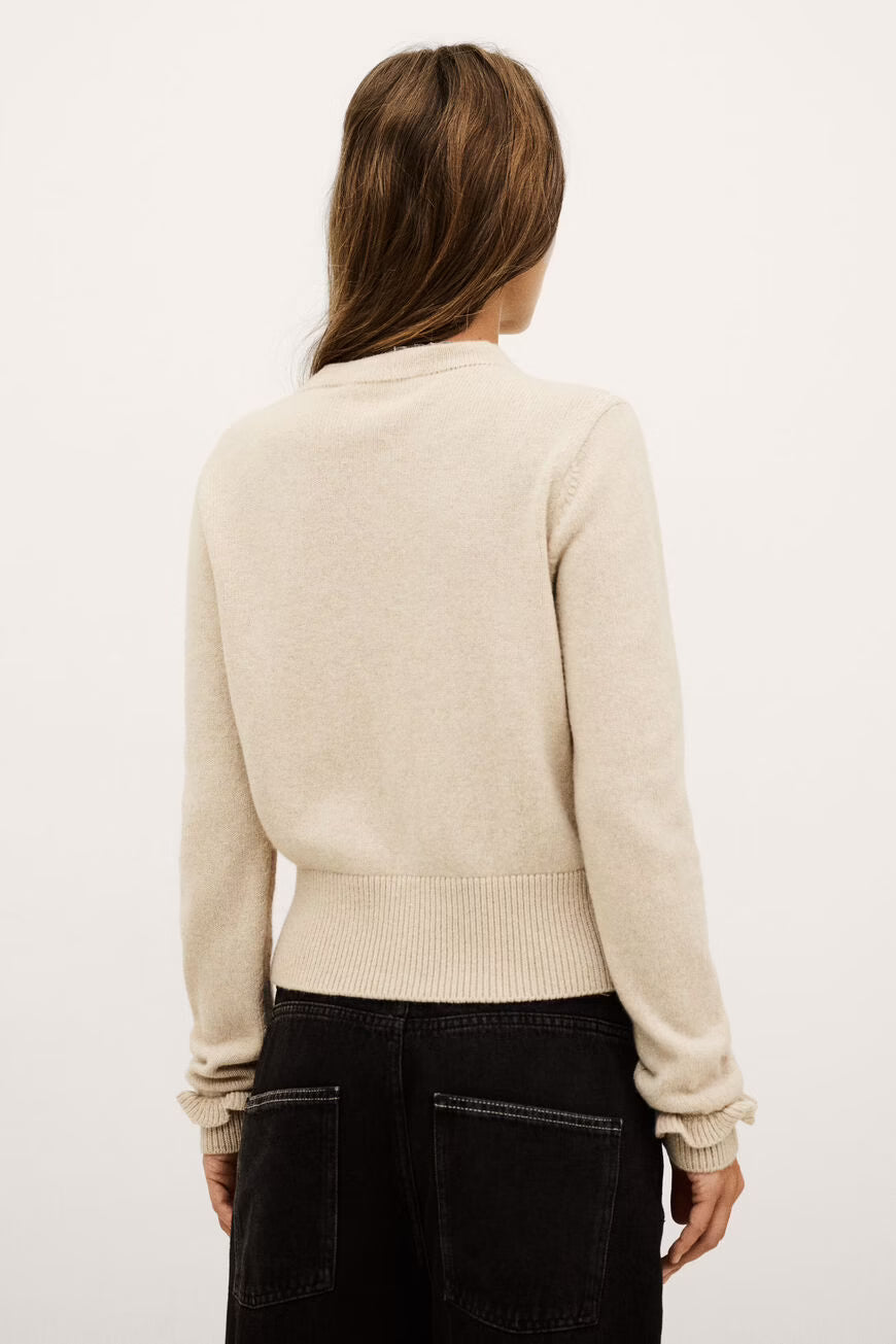 KARANTE ROUND NECK CARDIGAN - BEIGE