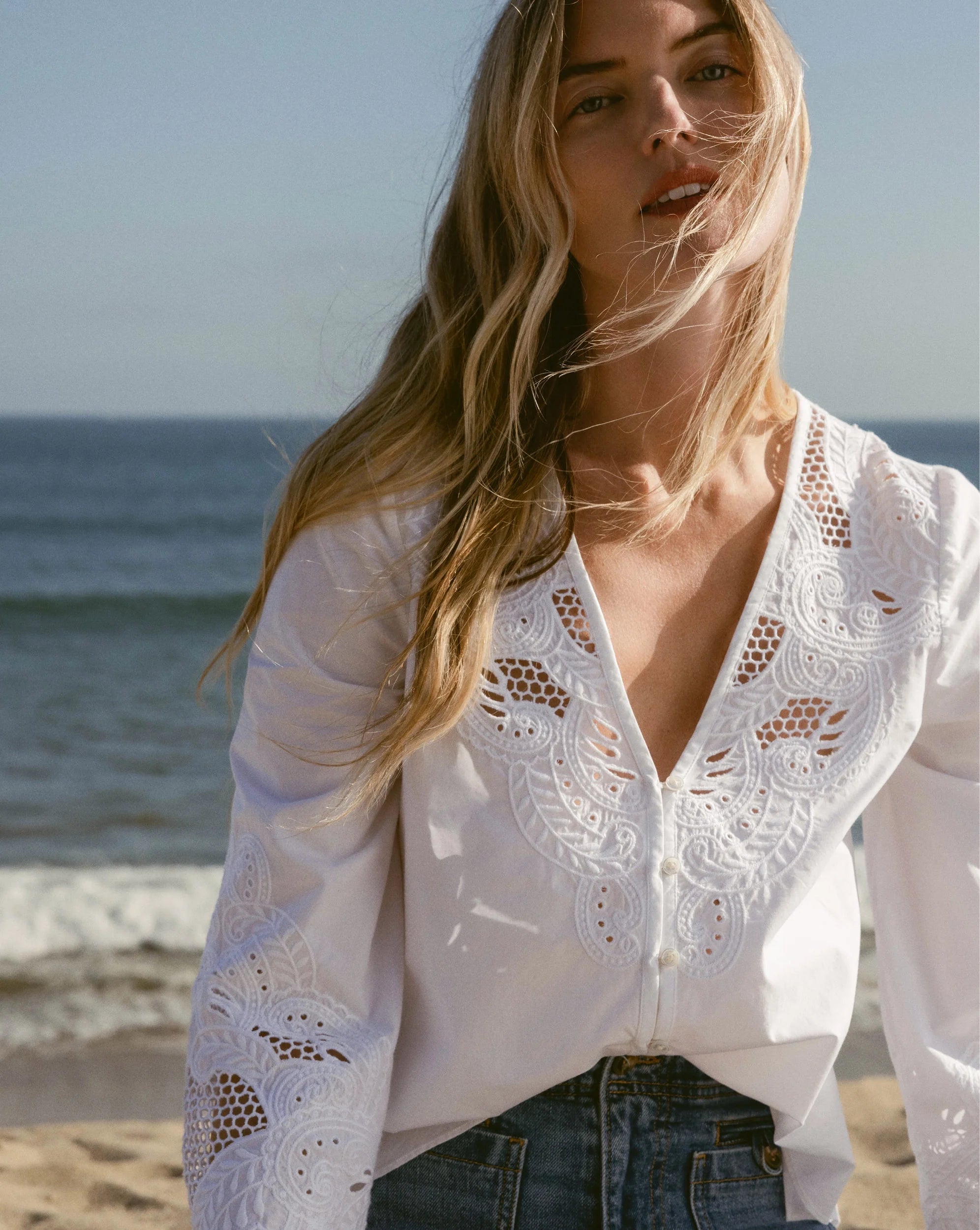 SUNIVA EMBROIDERED SHIRT - WHITE