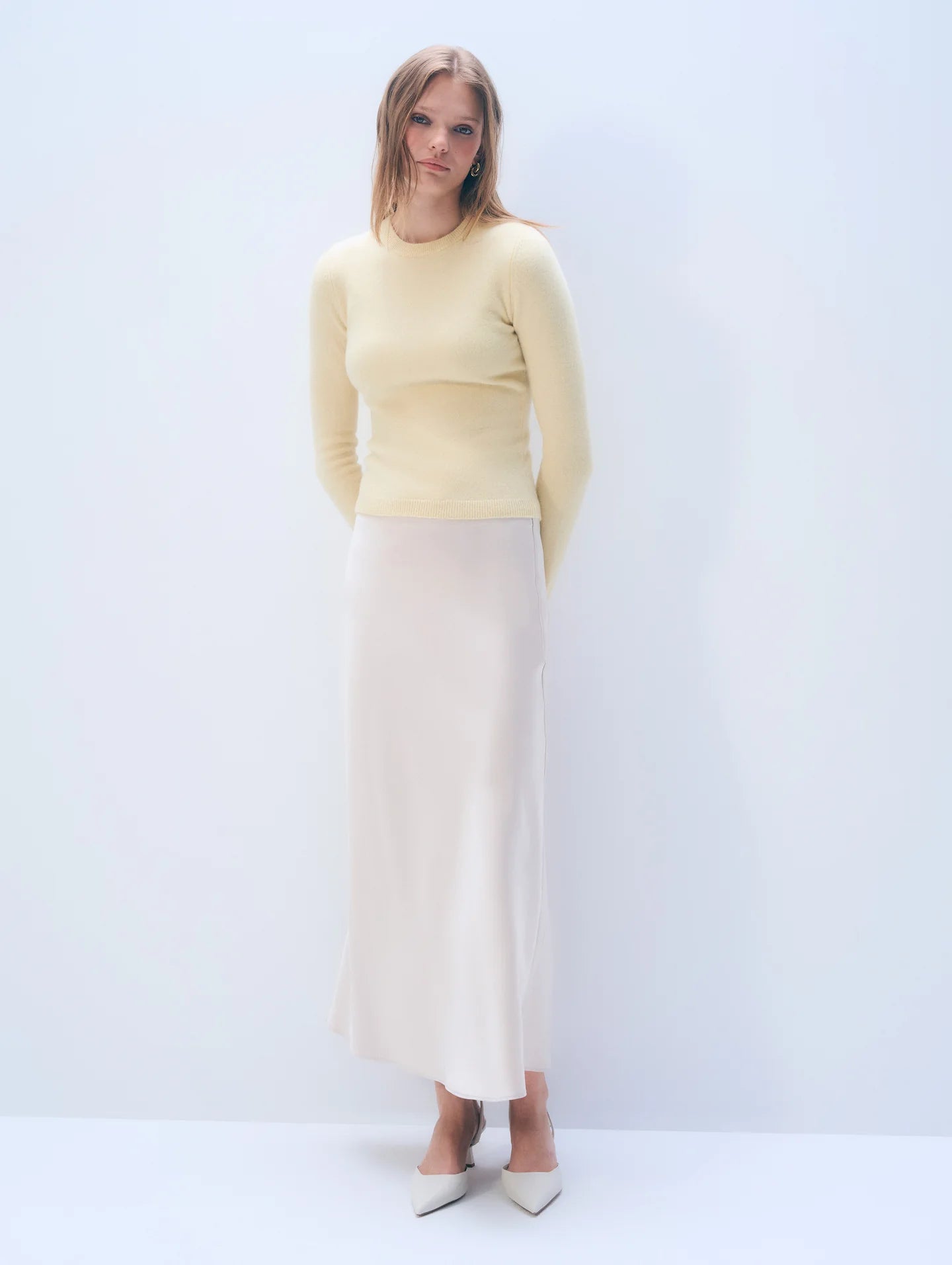 CASHMERE SLIM STRETCH CREWNECK - LEMONADE