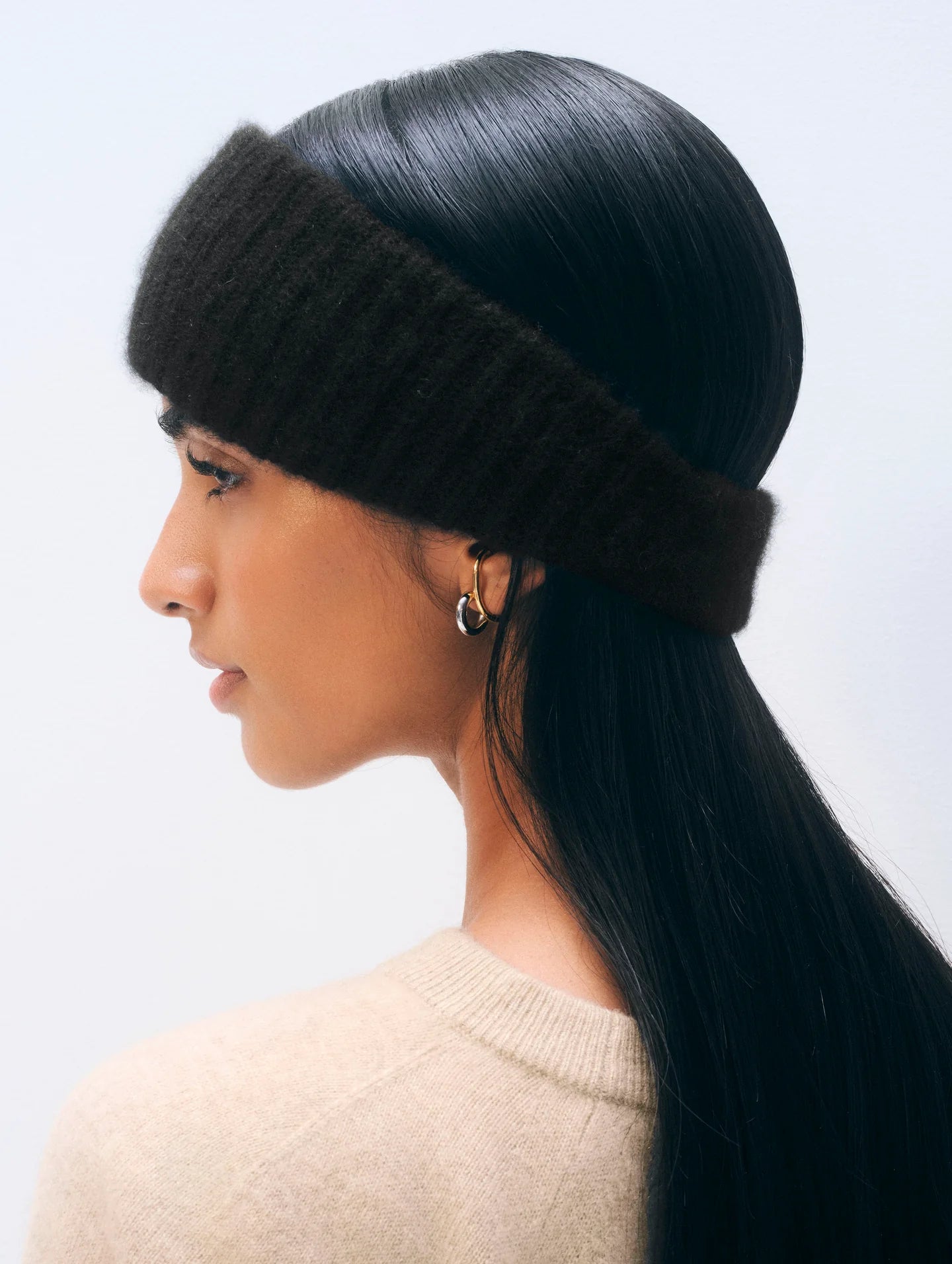 CASHMERE RIBBED HEADBAND - BLACK