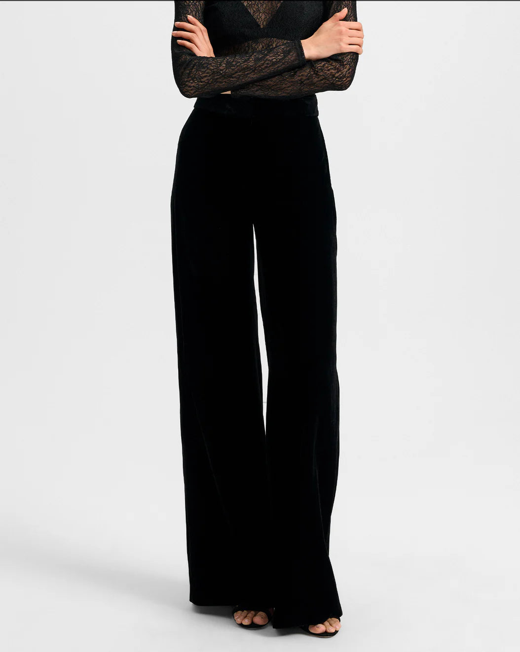 ALEX VELVET WIDE-LEG PANT - BLACK