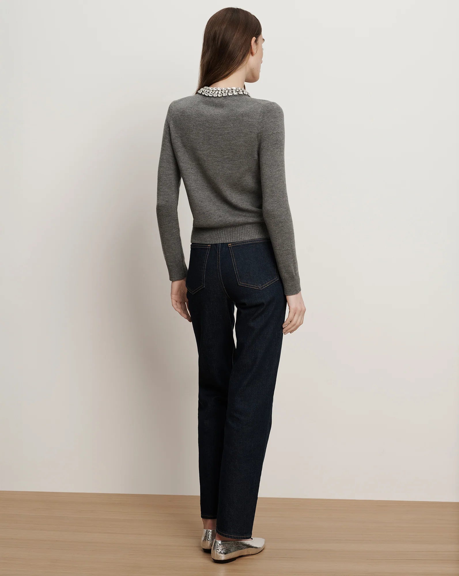 DARO EMBELLISHED CARDIGAN - DARK HEATHER GREY