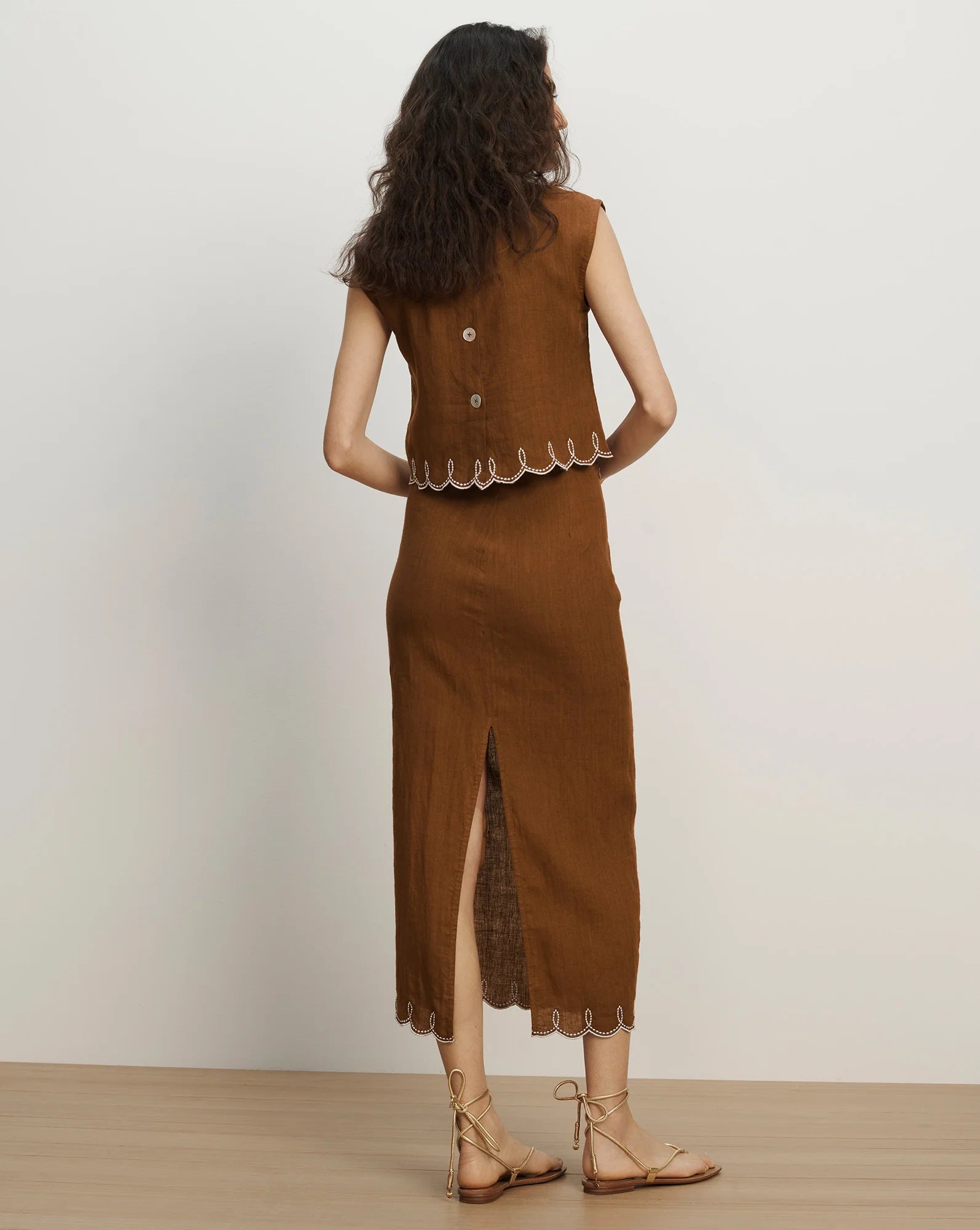 MALOU LINEN MIDI SKIRT - DEEP OCHRE