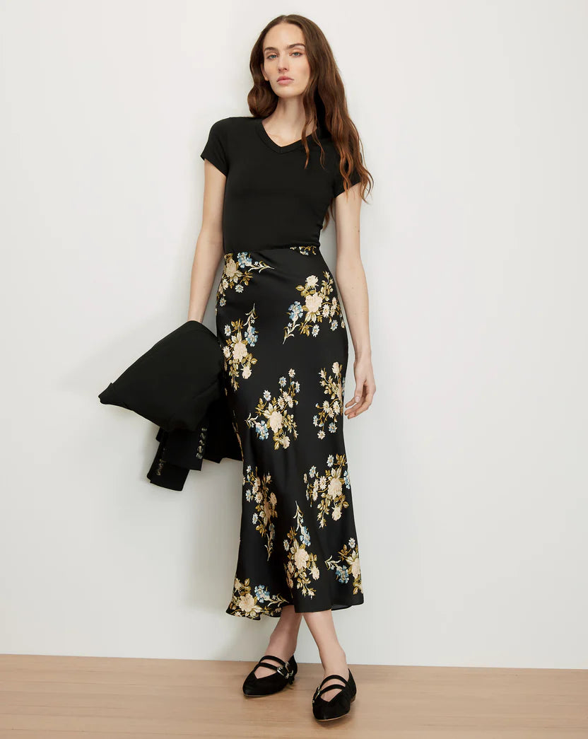 CLOVER FLORAL MIDI SKIRT - BLACK MULTI