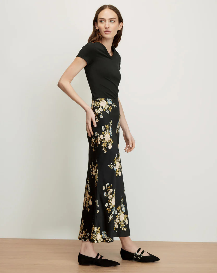 CLOVER FLORAL MIDI SKIRT - BLACK MULTI