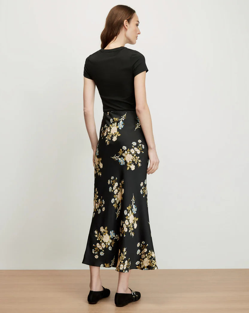 CLOVER FLORAL MIDI SKIRT - BLACK MULTI
