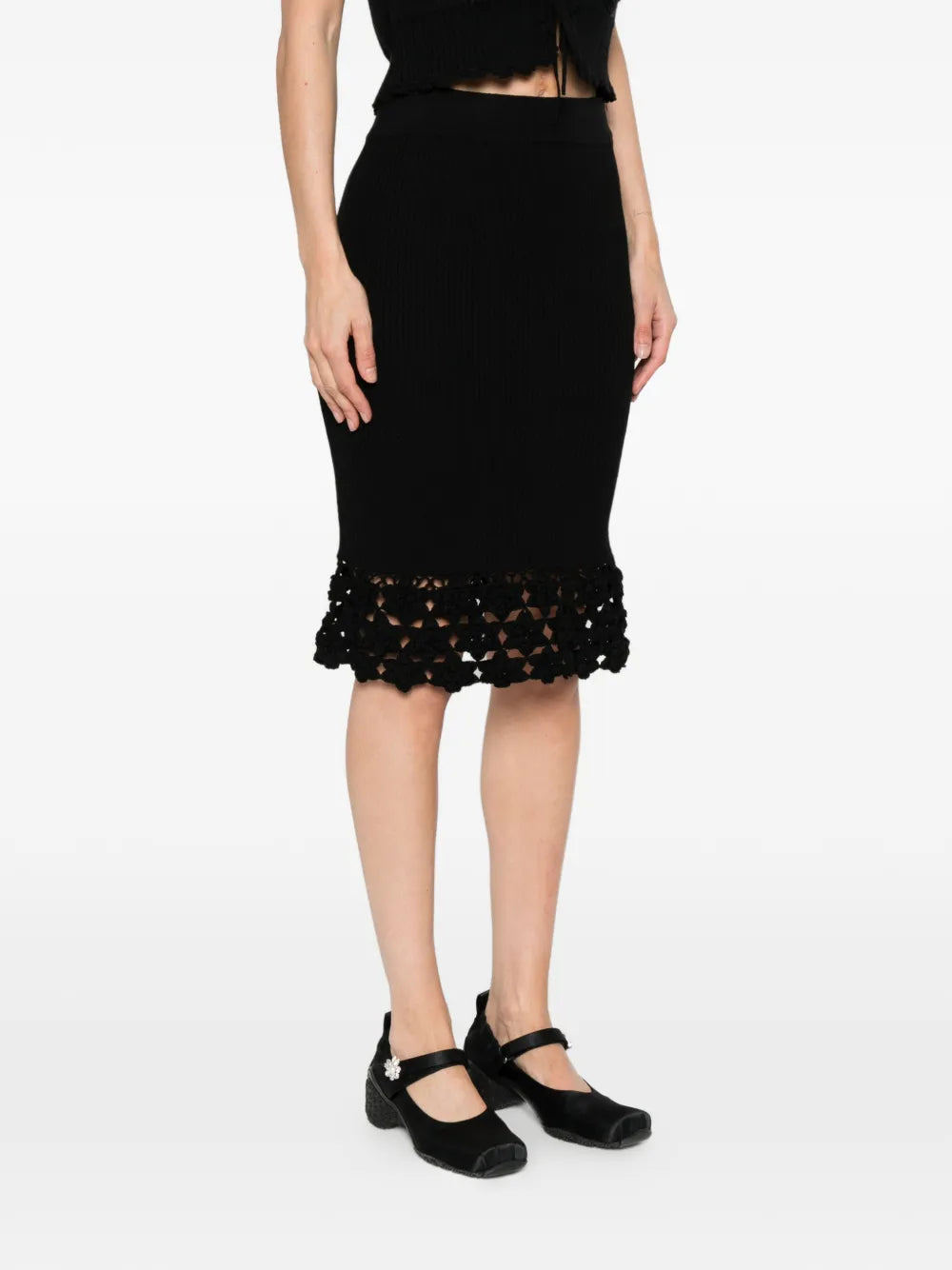 FINE COTTON RIB CROCHET SKIRT - BLACK