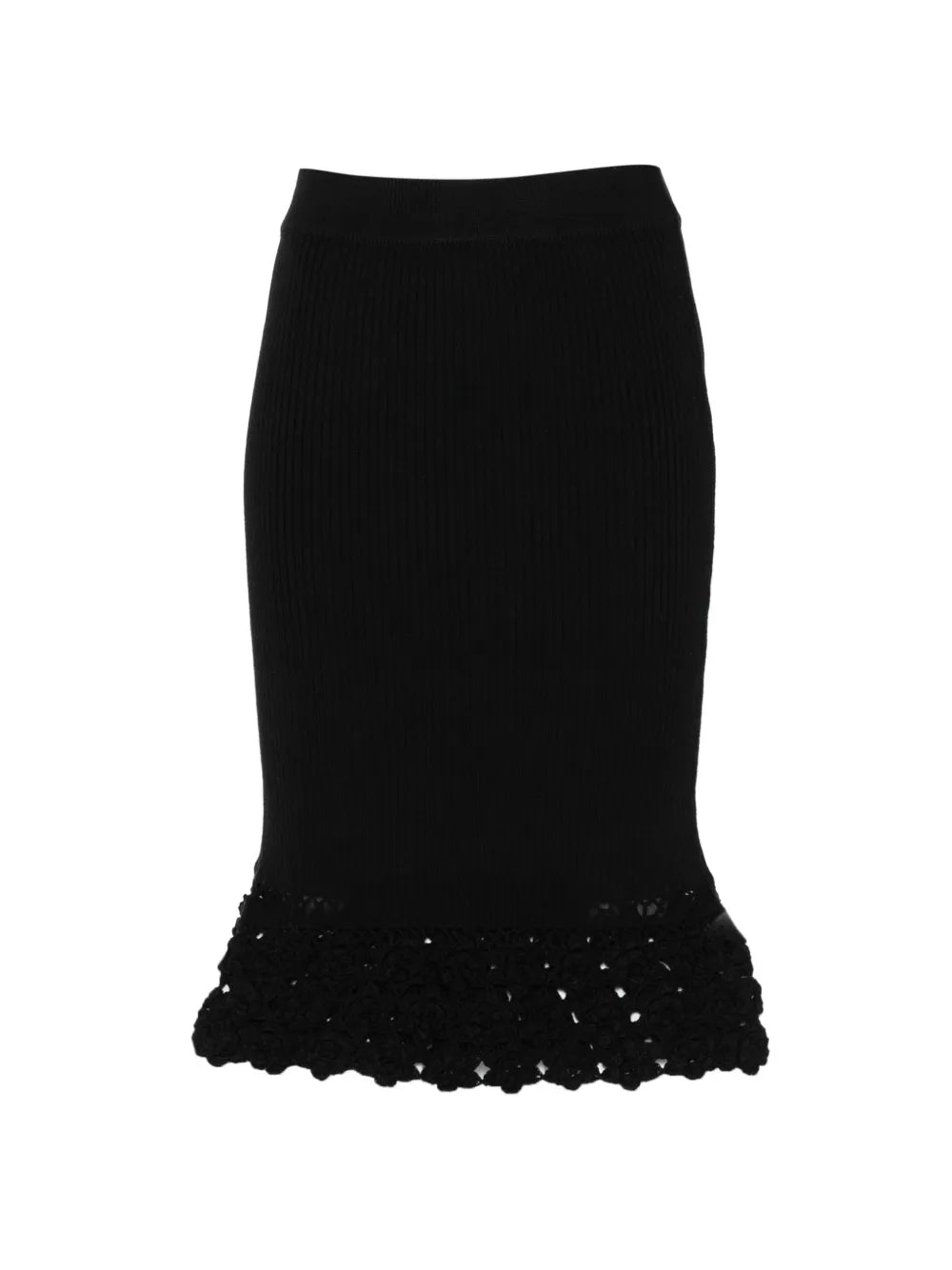 FINE COTTON RIB CROCHET SKIRT - BLACK