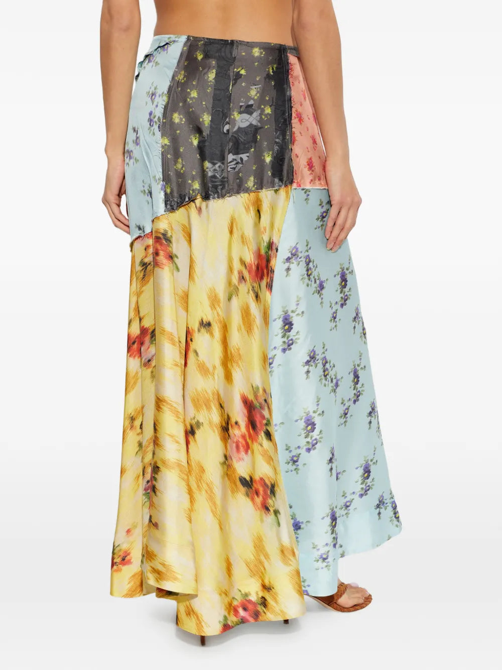 PATCHWORK FLORAL-PRINT SILK TWILL FLUID SKIRT