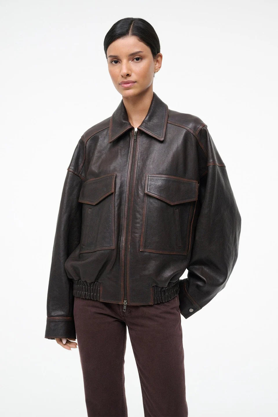 EUGENE LEATHER JACKET - DISTRESSED BROWN