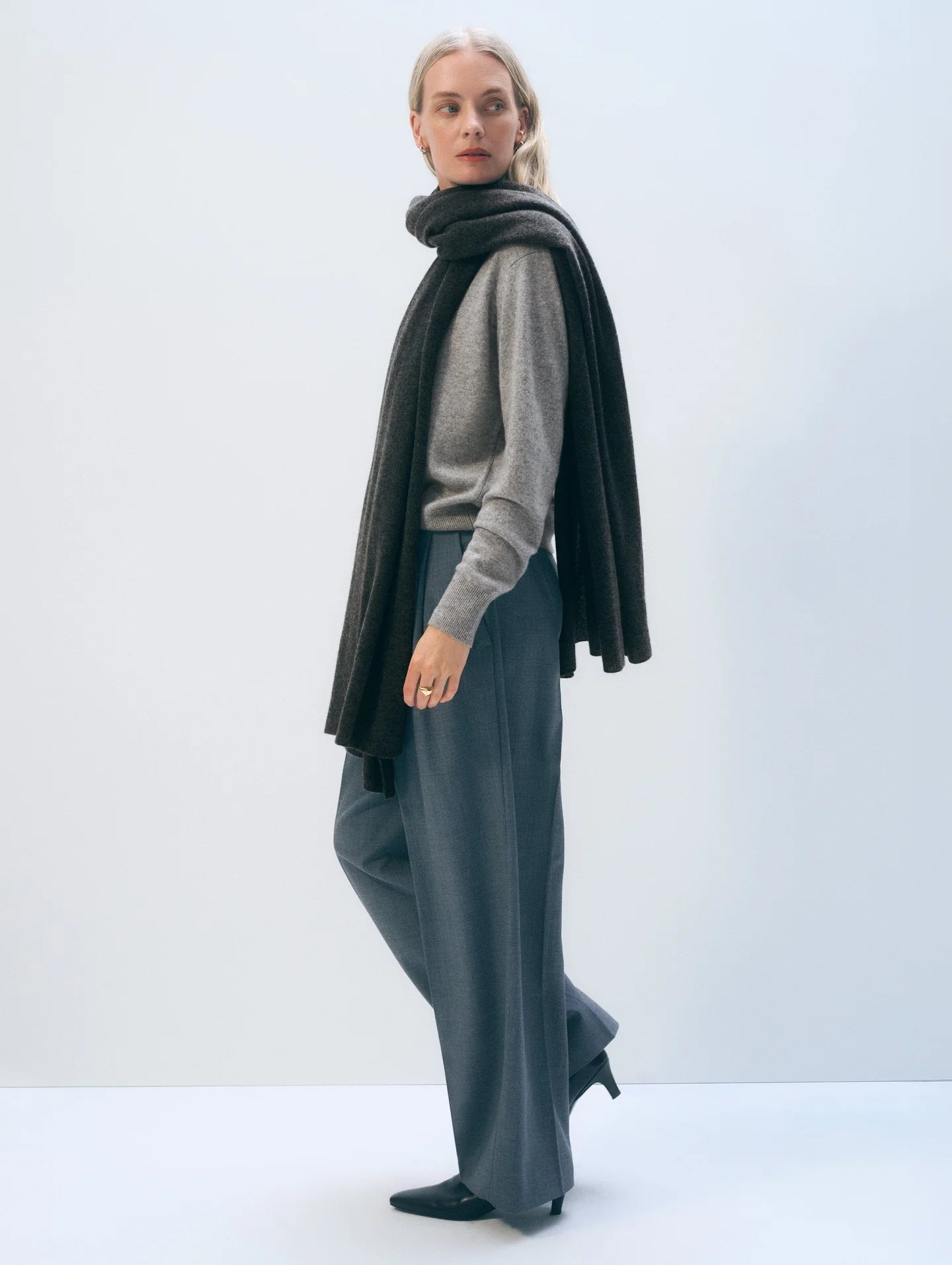 CASHMERE TRAVEL WRAP - DARK SLATE HEATHER