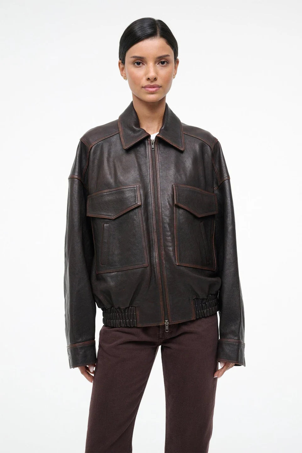 EUGENE LEATHER JACKET - DISTRESSED BROWN