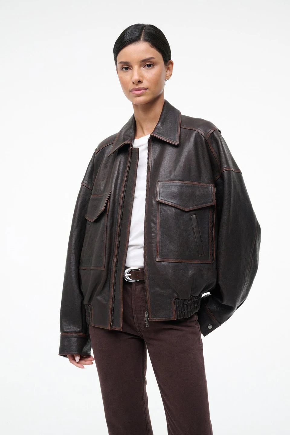 EUGENE LEATHER JACKET - DISTRESSED BROWN