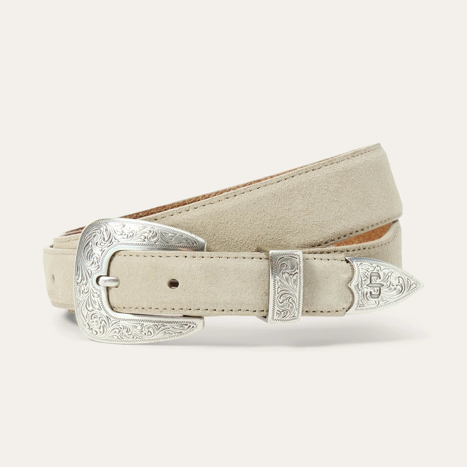 THE WESTERN NARROW BELT - CREAM WITH SILVER