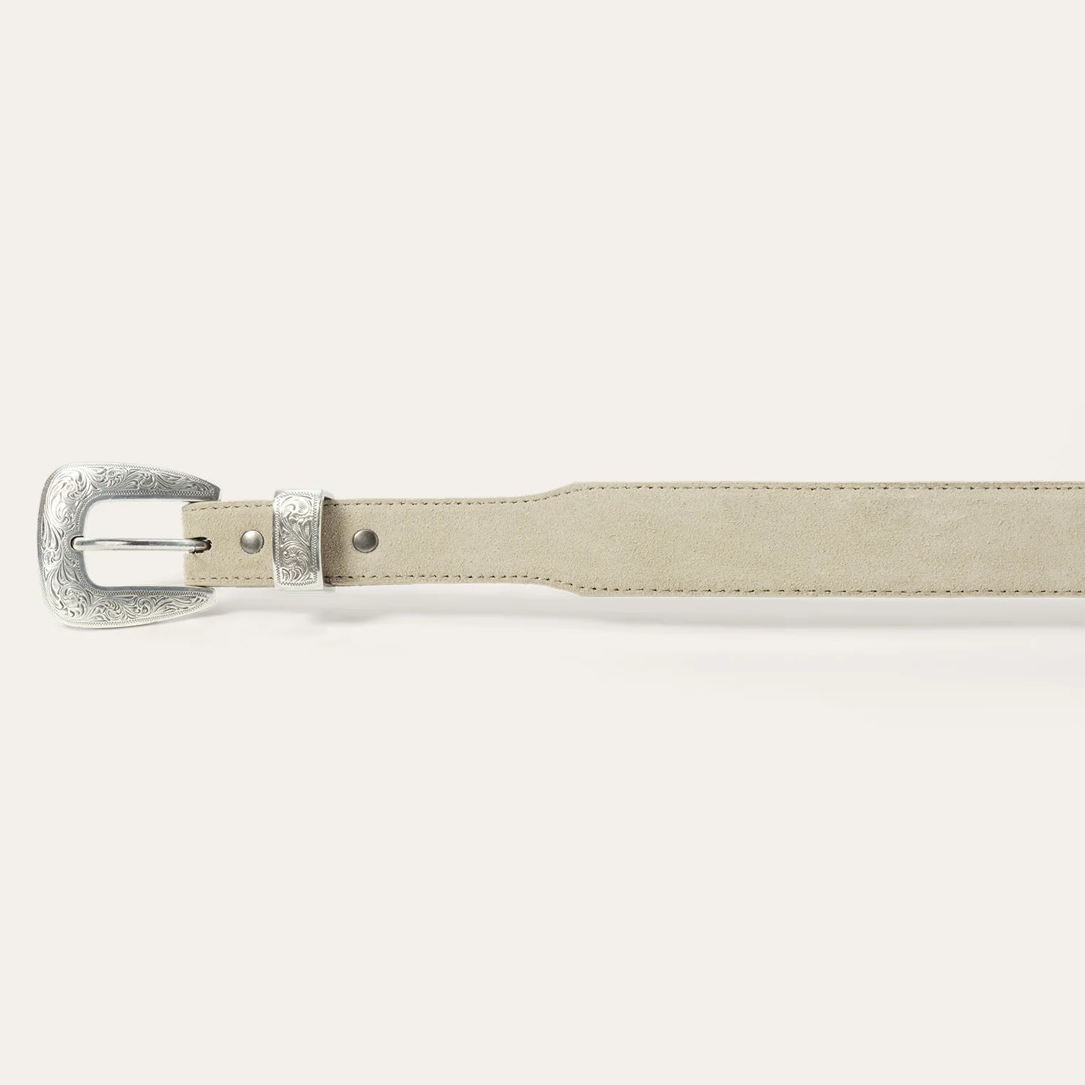 THE WESTERN NARROW BELT - CREAM WITH SILVER