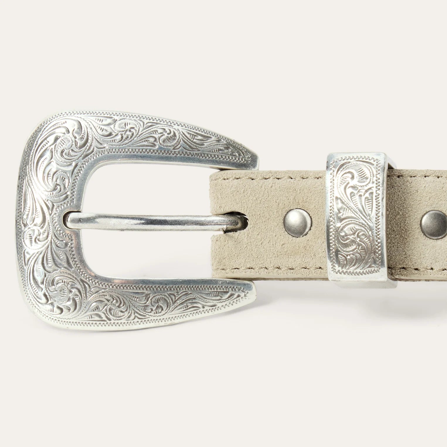 THE WESTERN NARROW BELT - CREAM WITH SILVER