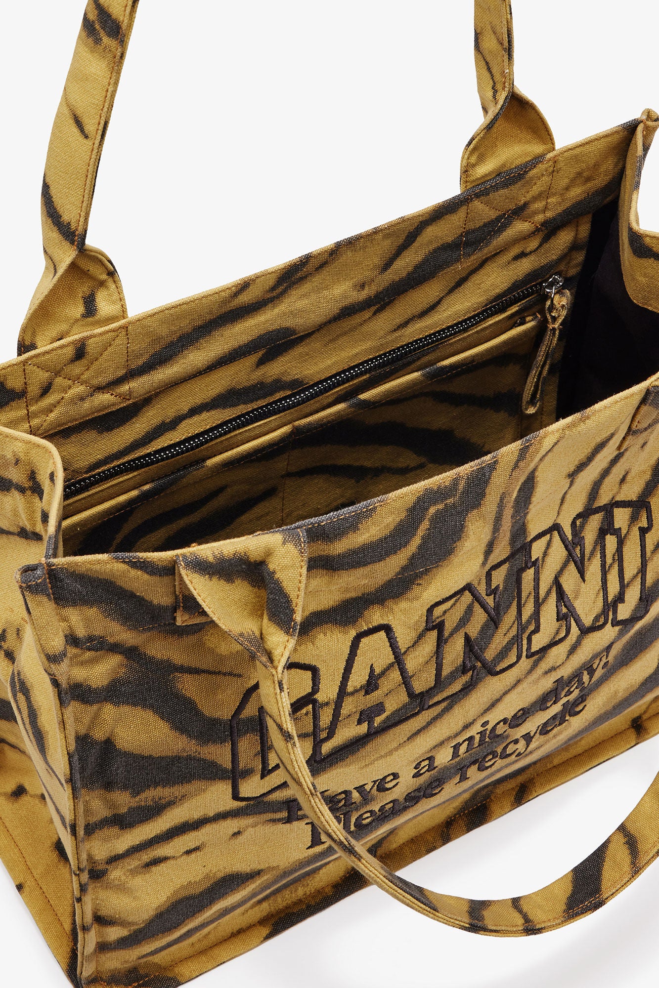 KHAKI ZEBRA PRINT LARGE TOTE