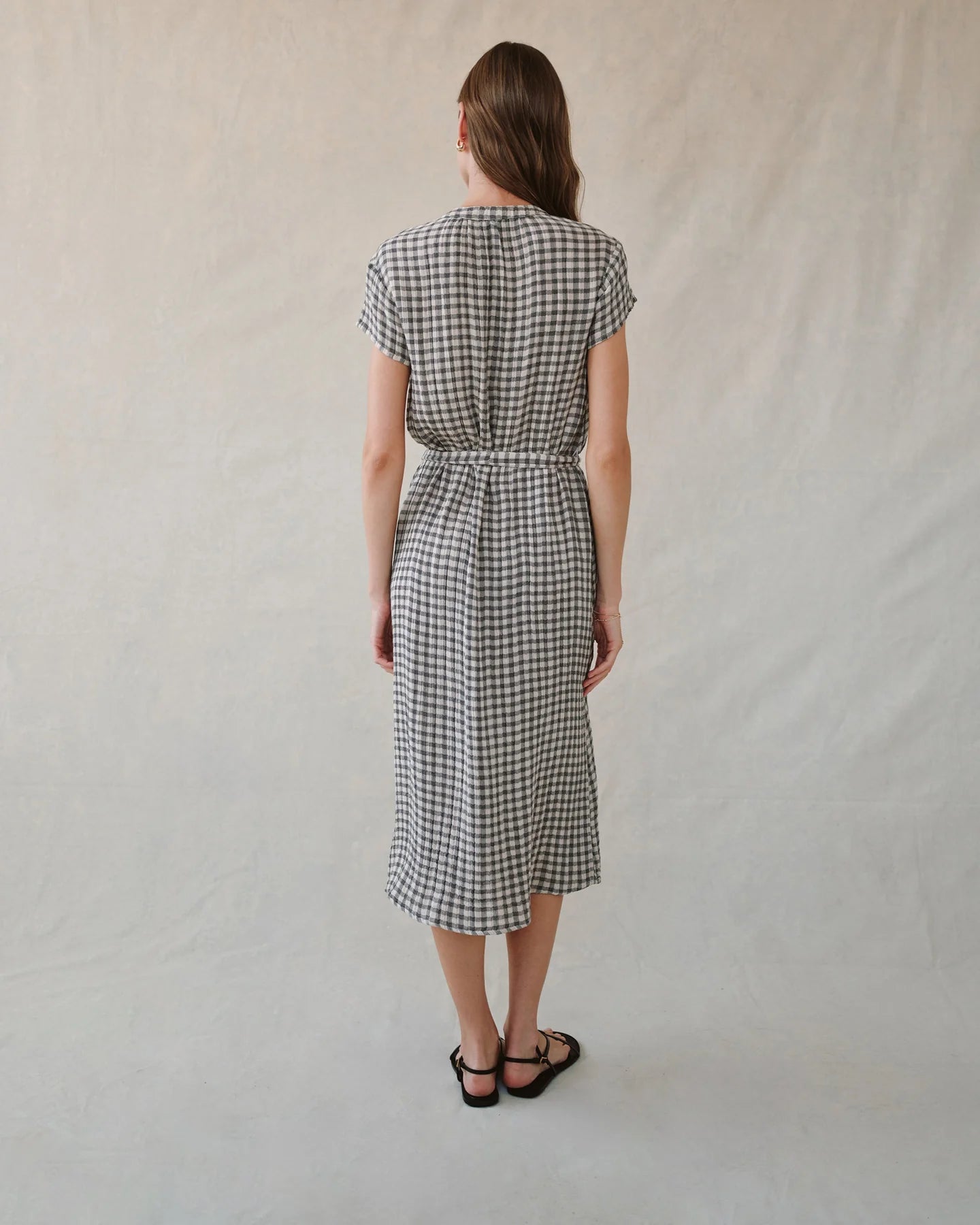 CAP SLEEVE MAXI SHIRT DRESS - IVORY CHECK PLAID