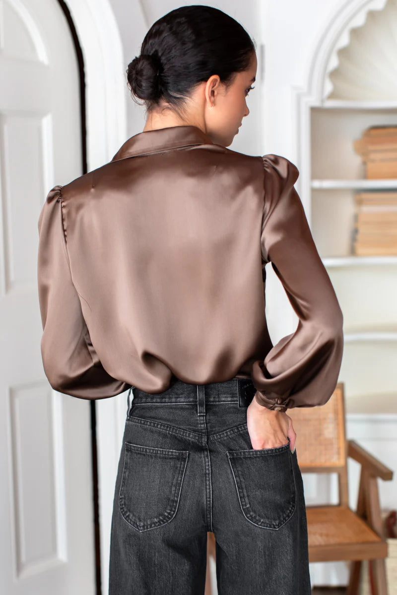 FRANKIE SILK BLOUSE - LATTE