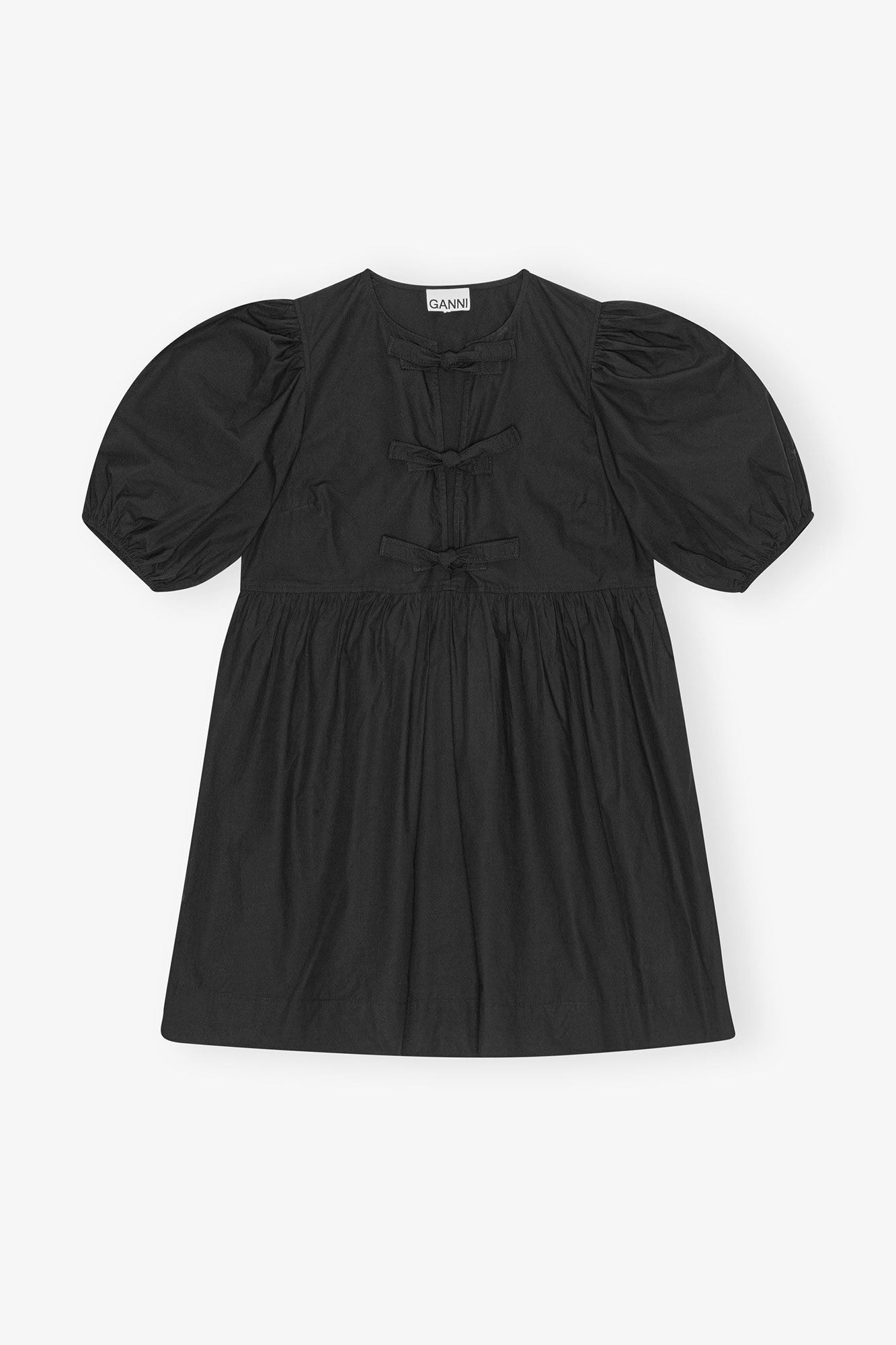 COTTON POPLIN TIE STRING MINI DRESS - BLACK