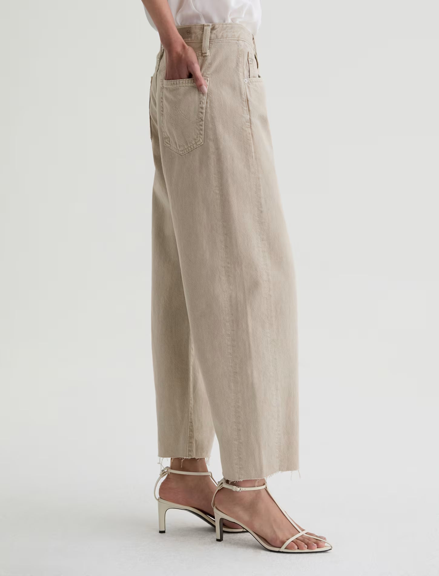 HATTIE CROP - HIGH RISE BARREL - SULFUR LIGHT TAUPE