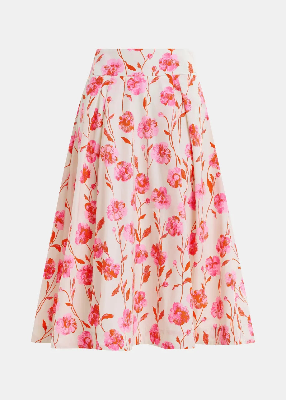 HOSANNA - OFF-WHITE, RED AND PINK PLEATED MAXI SKIRT
