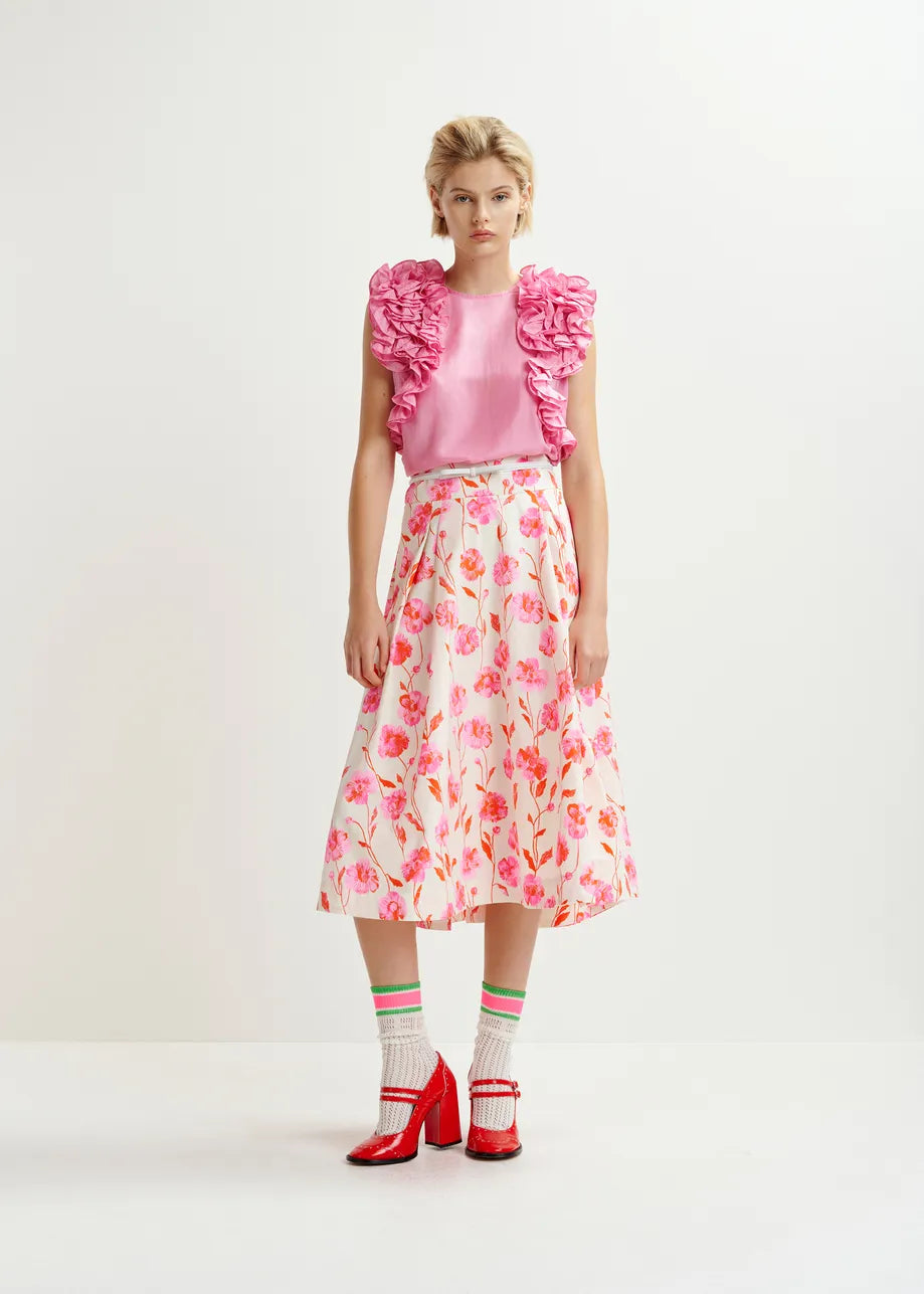 HOSANNA - OFF-WHITE, RED AND PINK PLEATED MAXI SKIRT