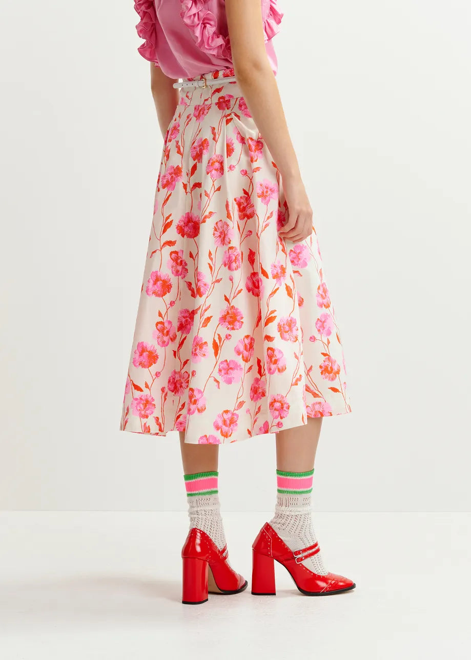 HOSANNA - OFF-WHITE, RED AND PINK PLEATED MAXI SKIRT