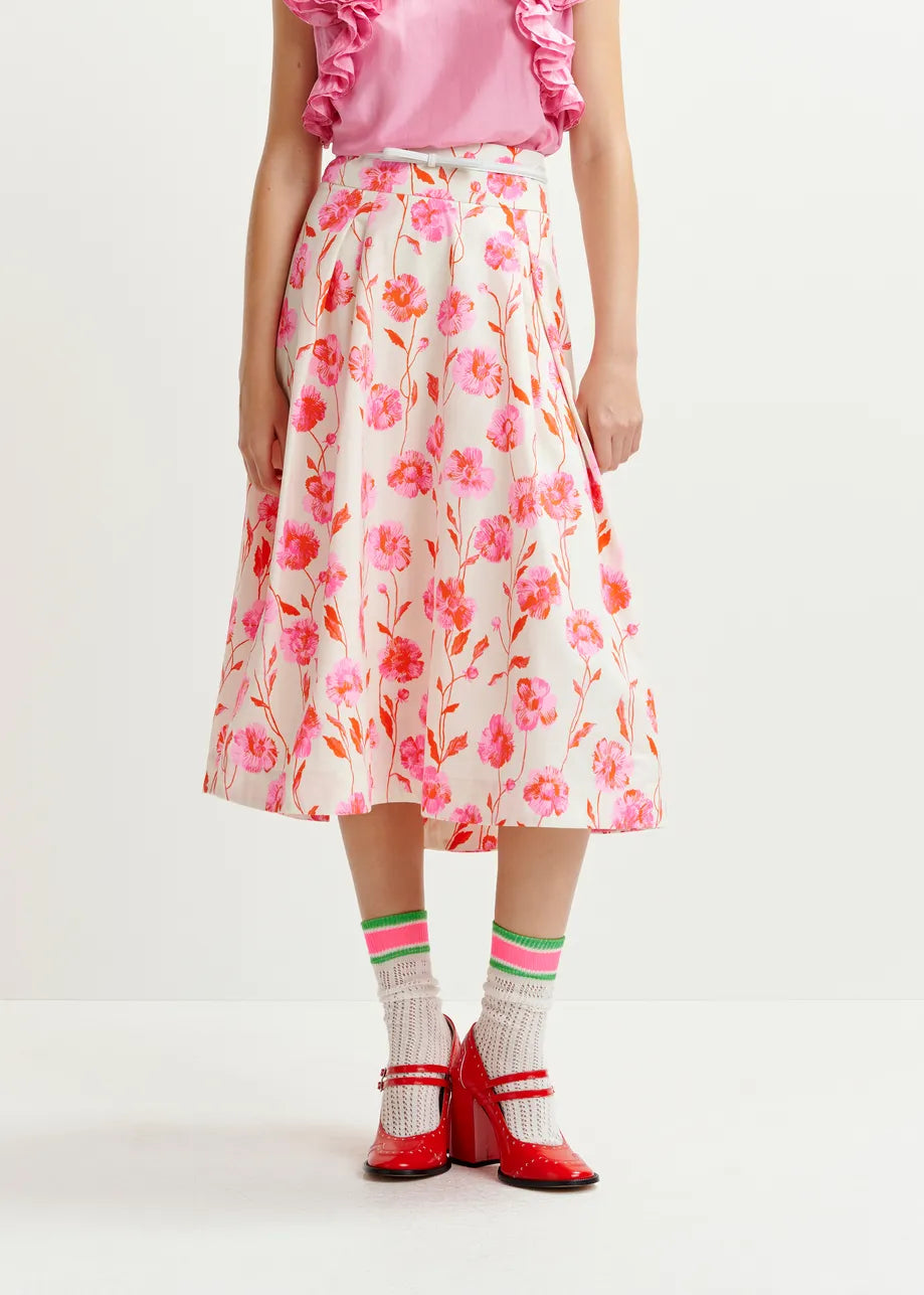 HOSANNA - OFF-WHITE, RED AND PINK PLEATED MAXI SKIRT