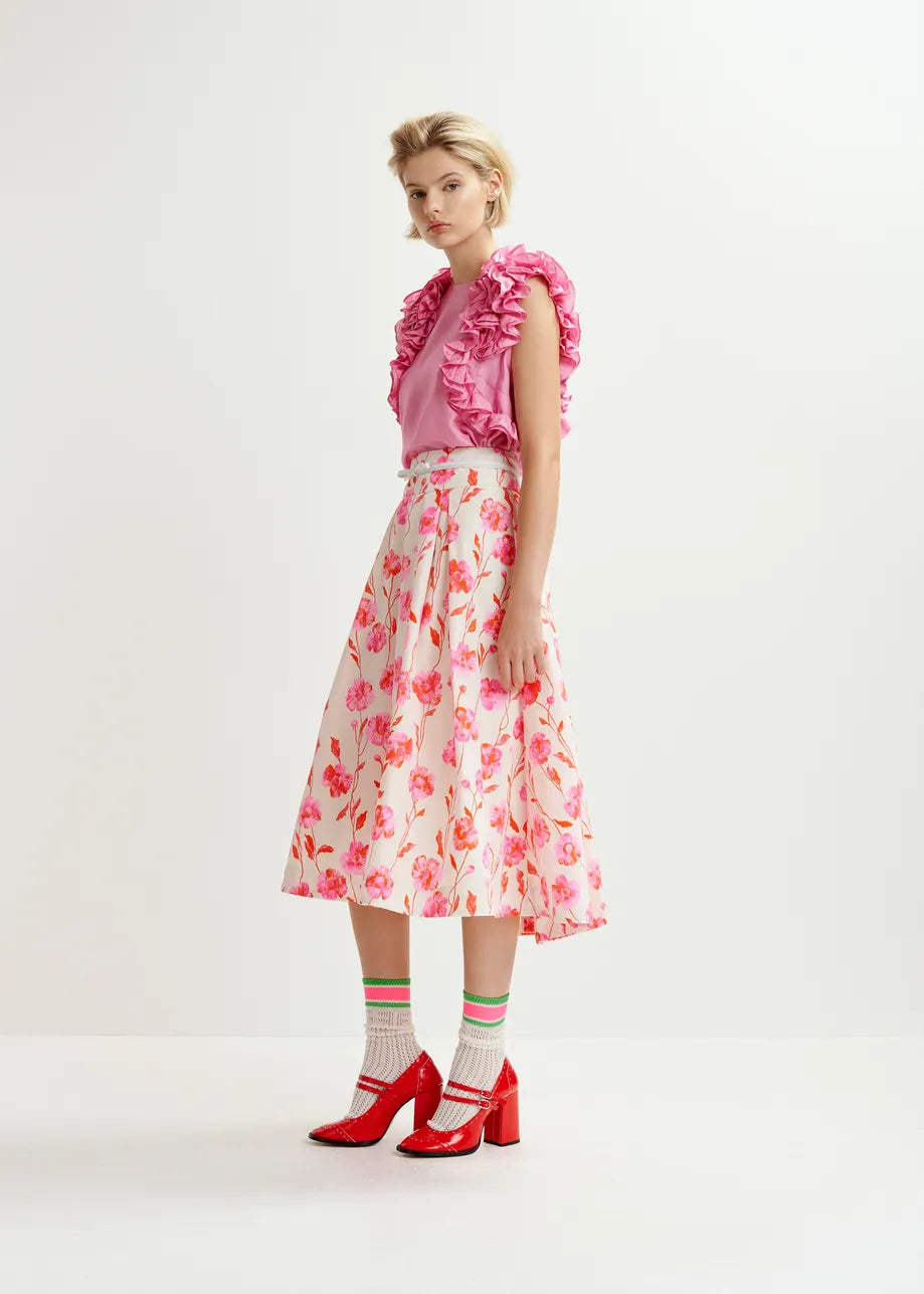 HOSANNA - OFF-WHITE, RED AND PINK PLEATED MAXI SKIRT