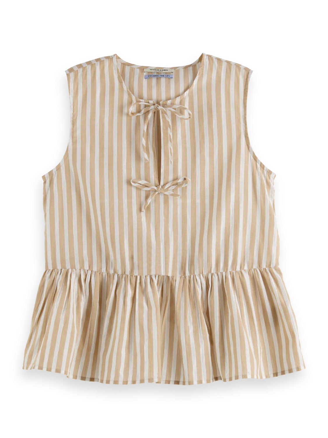 BOW DETAILS TOP - DESERT SAND STRIPE WITH LUREX