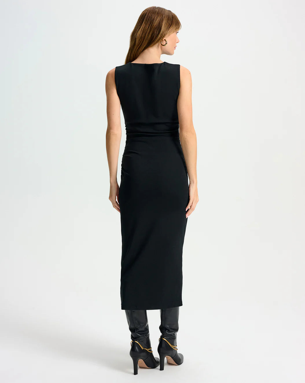 CHARISSA STRETCH-COTTON MIDI DRESS - BLACK