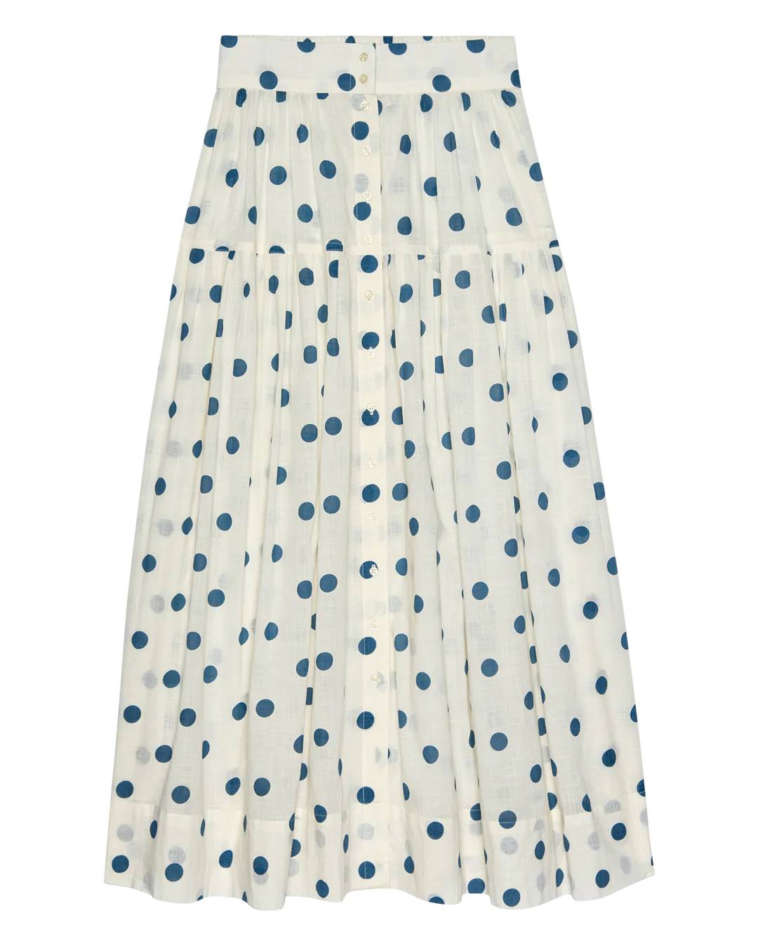 THE HIGHLAND SKIRT - CREAM W/ BLUE POLKA DOTS
