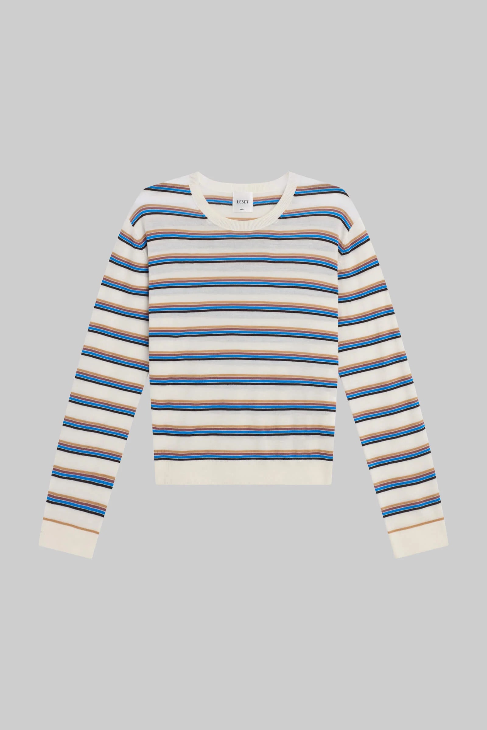 JAMES STRIPE CLASSIC CREW - PARCHMENT CHOCO LESET BLUE STRIPE