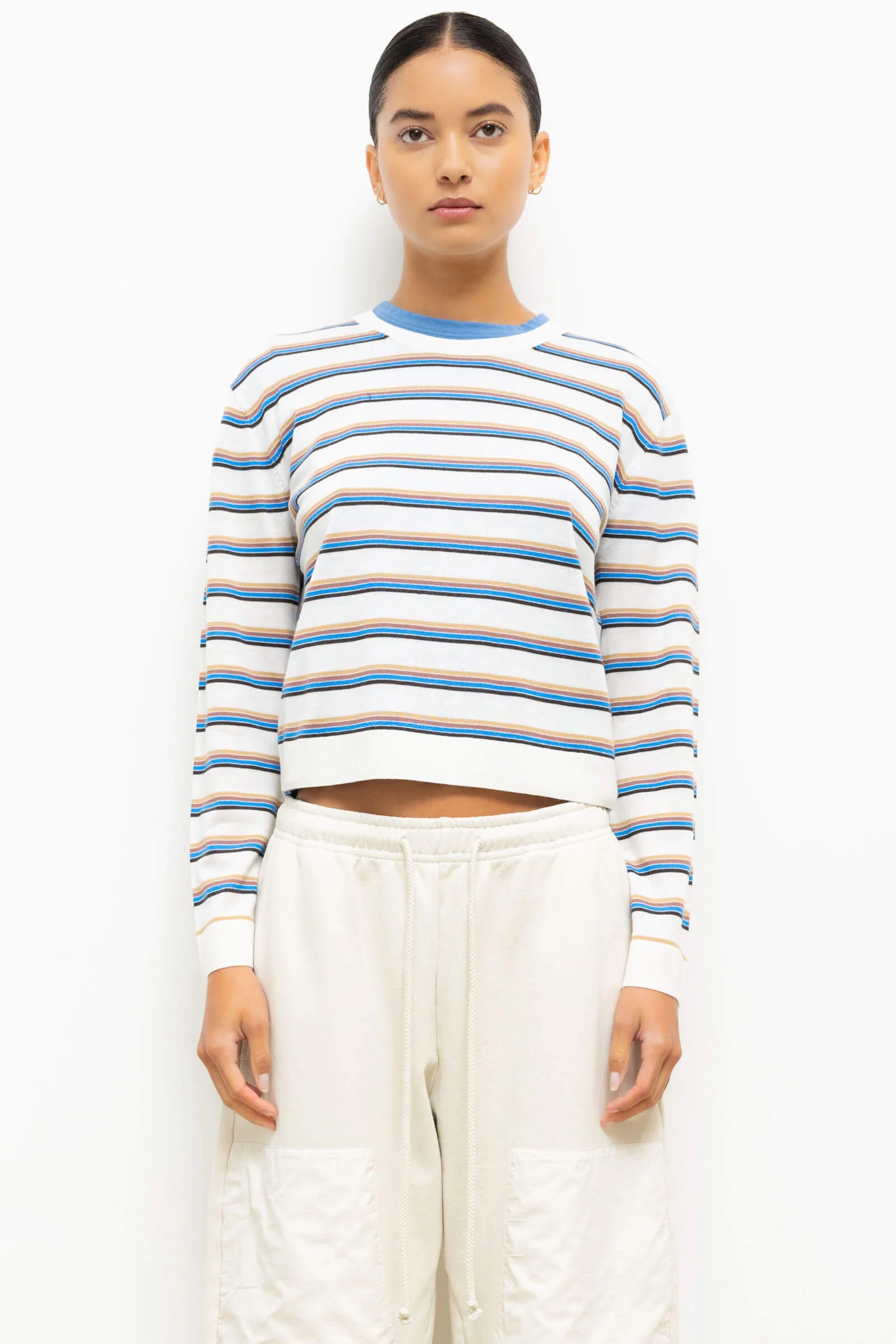 JAMES STRIPE CLASSIC CREW - PARCHMENT CHOCO LESET BLUE STRIPE