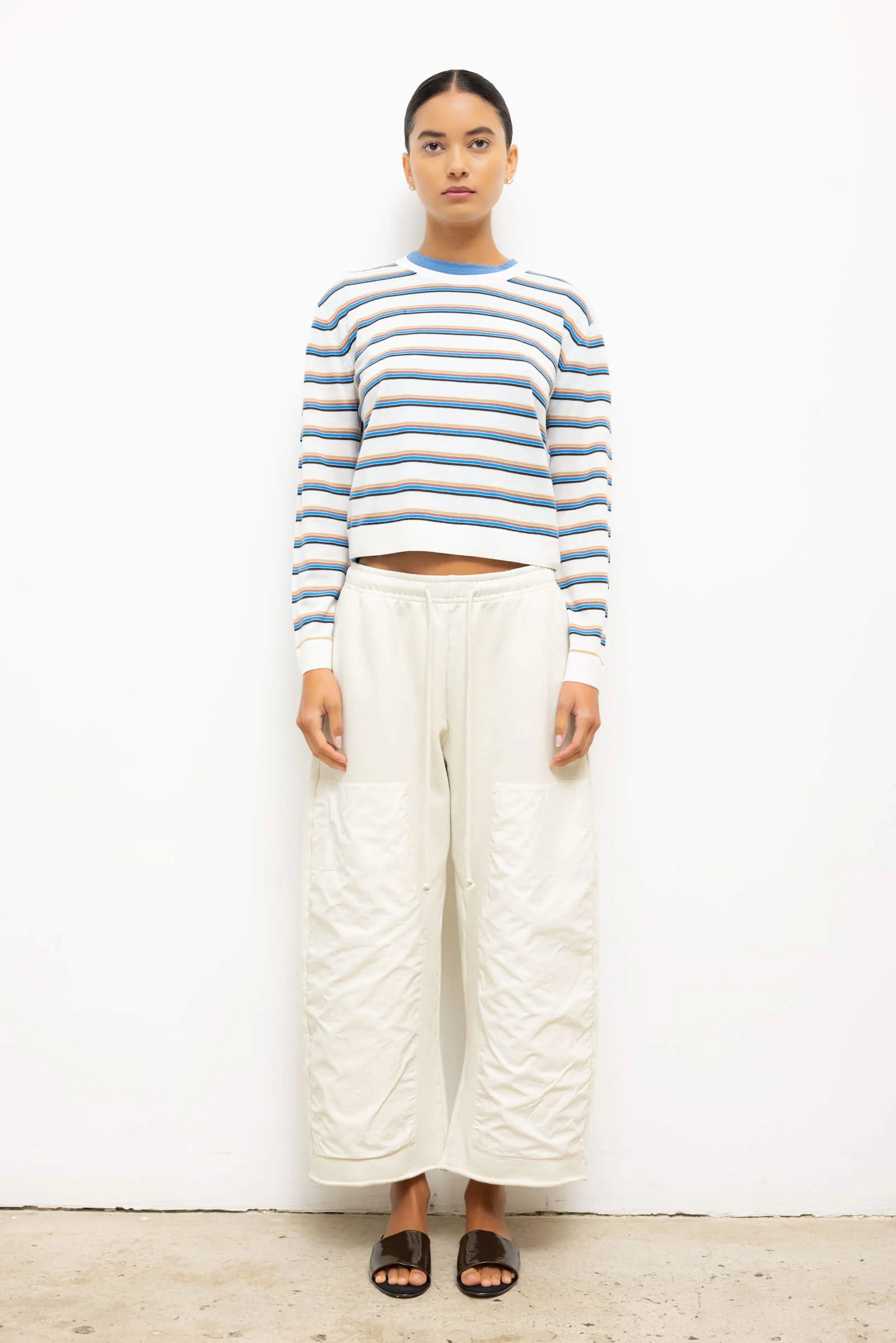 JAMES STRIPE CLASSIC CREW - PARCHMENT CHOCO LESET BLUE STRIPE