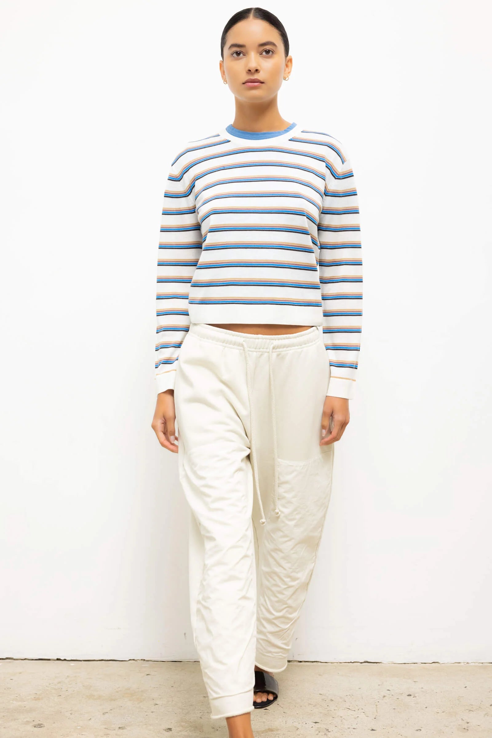 JAMES STRIPE CLASSIC CREW - PARCHMENT CHOCO LESET BLUE STRIPE