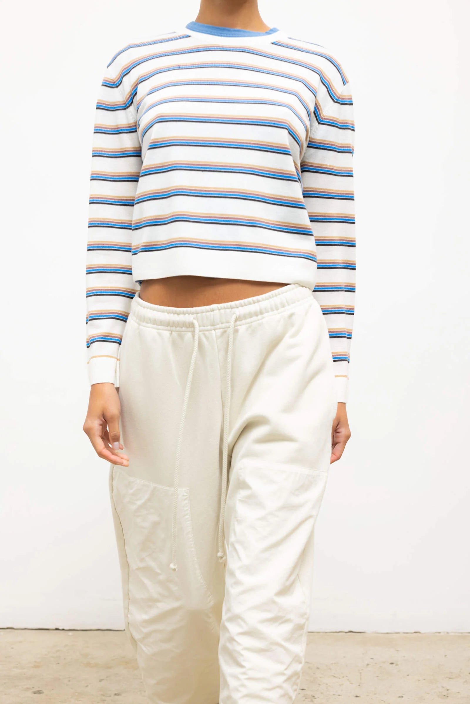 JAMES STRIPE CLASSIC CREW - PARCHMENT CHOCO LESET BLUE STRIPE