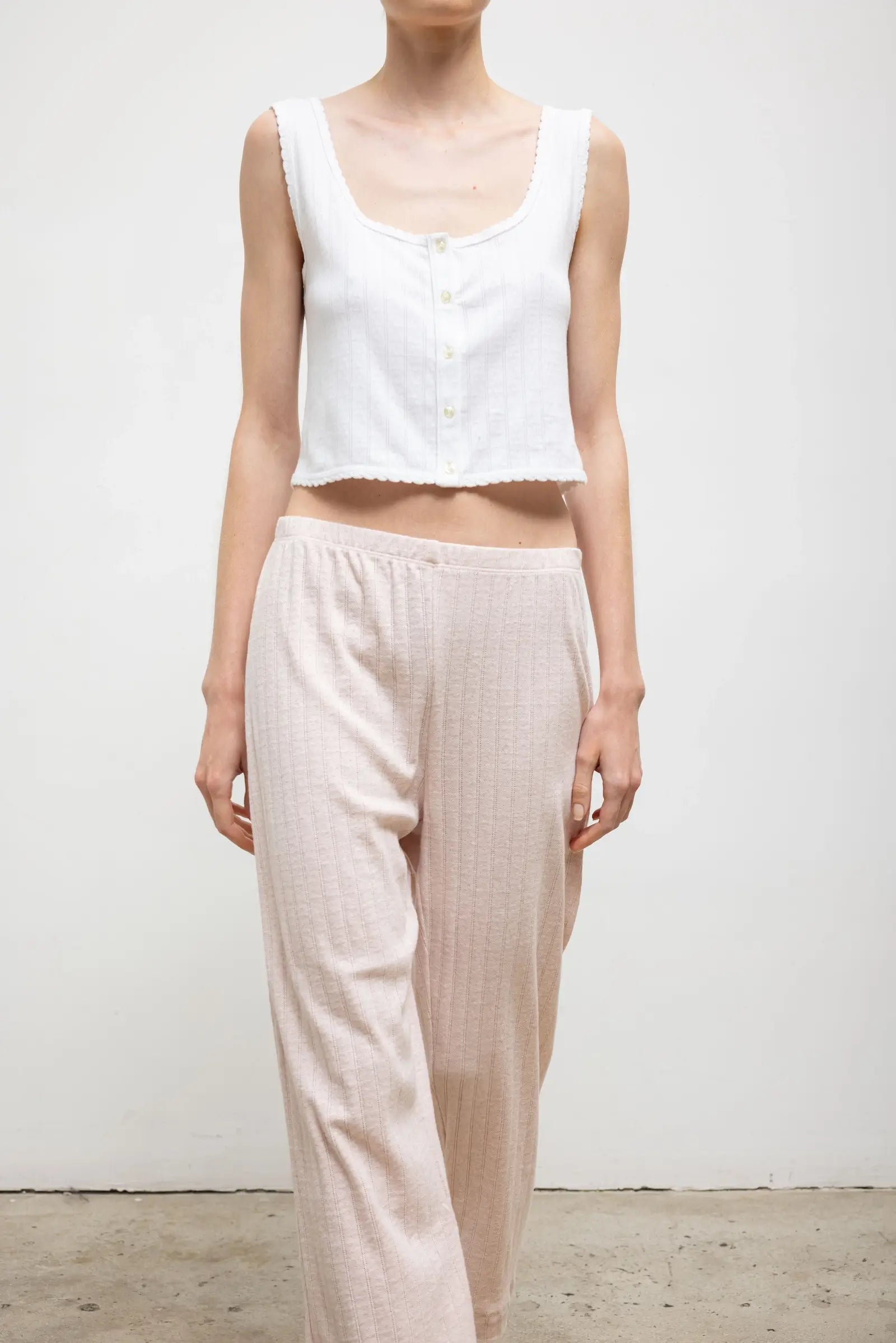 POINTELLE CROP WIDE LEG PANT - PETAL MELANGE