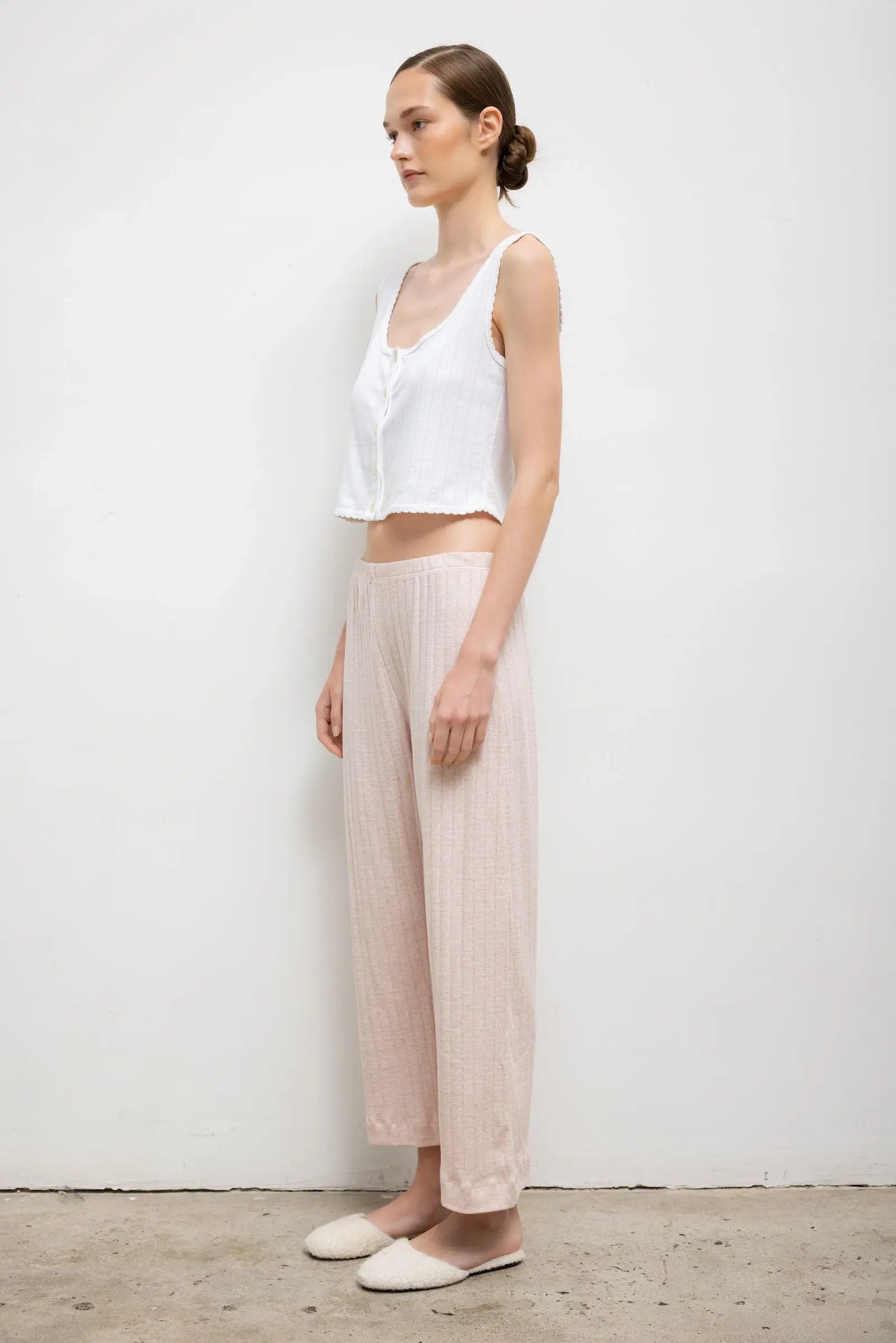 POINTELLE CROP WIDE LEG PANT - PETAL MELANGE