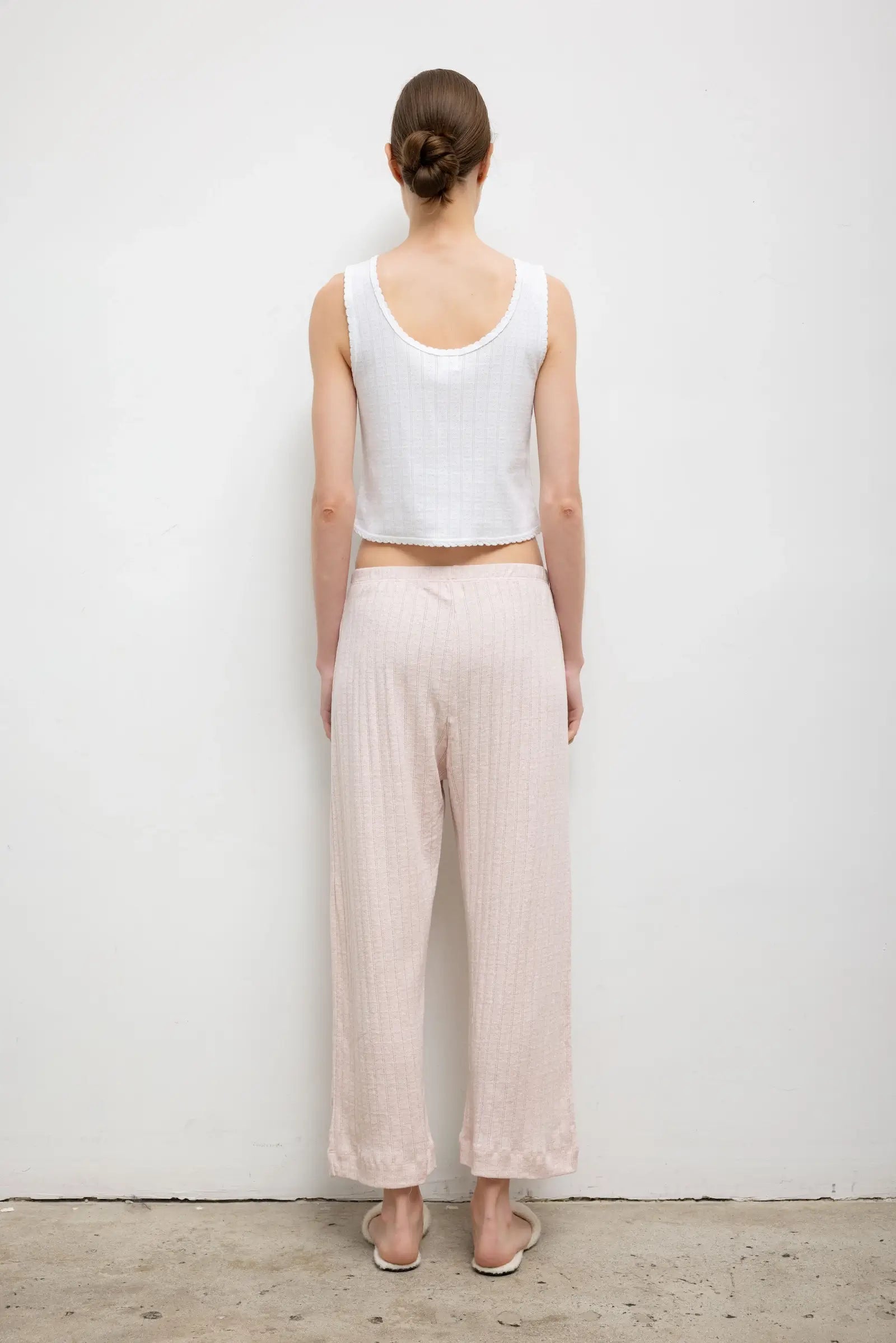 POINTELLE CROP WIDE LEG PANT - PETAL MELANGE