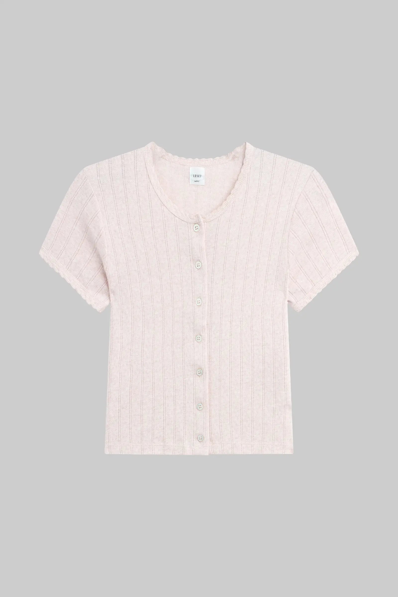 POINTELLE SHORT SLEEVE CARDIGAN - PETAL MELANGE