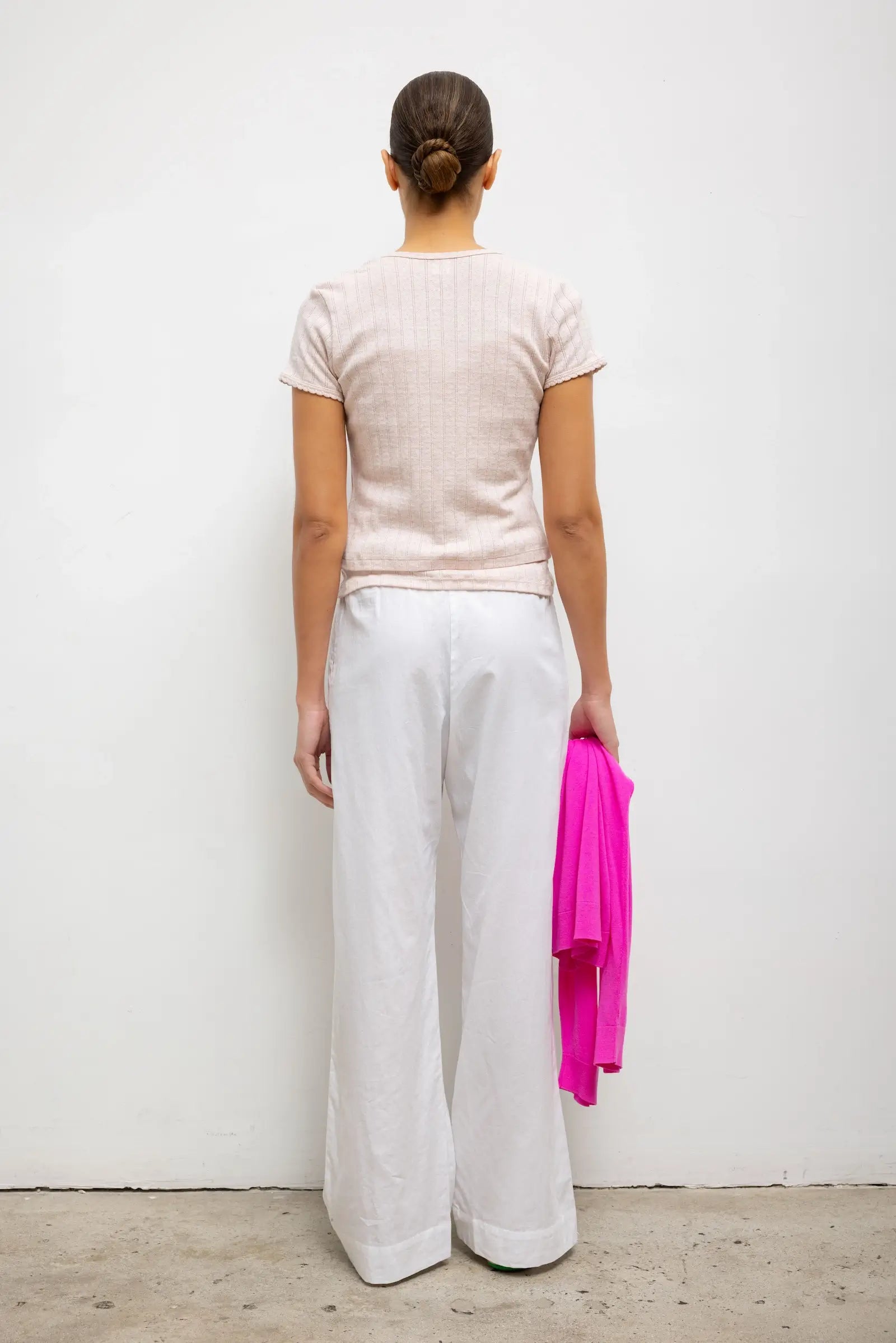 POINTELLE SHORT SLEEVE CARDIGAN - PETAL MELANGE