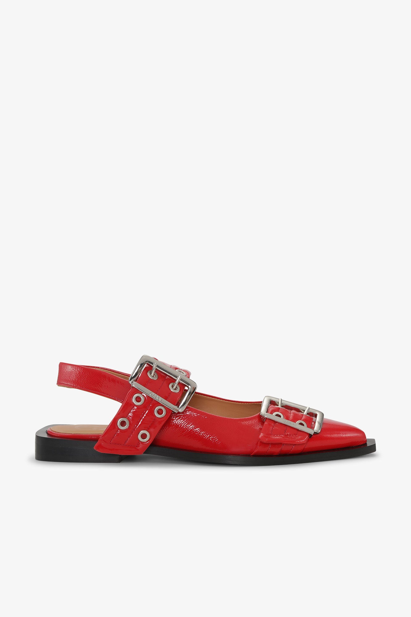 RED FEMININE BUCKLE BALLERINAS - RACING RED