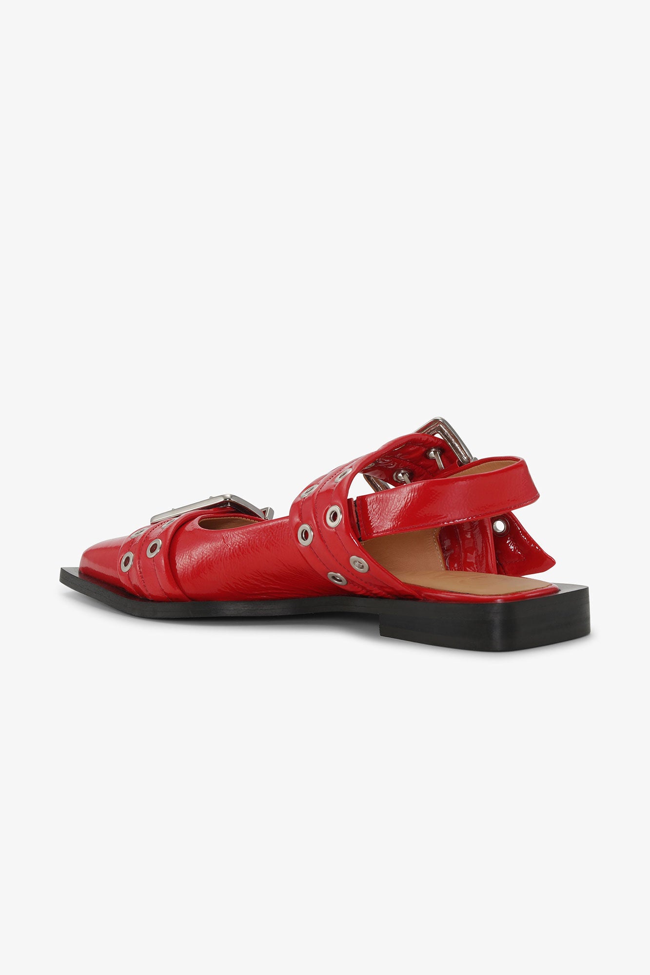 RED FEMININE BUCKLE BALLERINAS - RACING RED