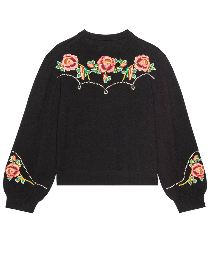 THE HEIRLOOM ROSE WESTERN CARDIGAN - BLACK