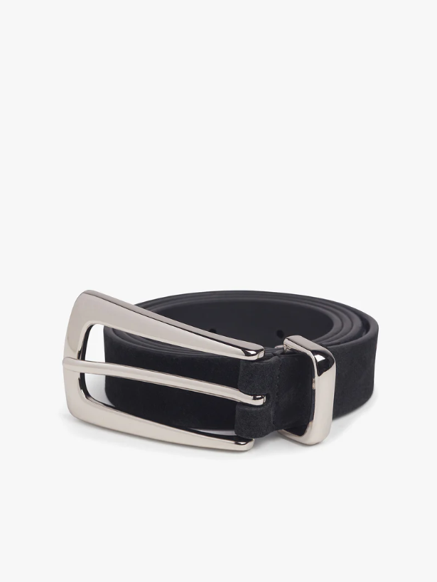 THE SUEDE STATEMENT BELT - BLACK/SILVER