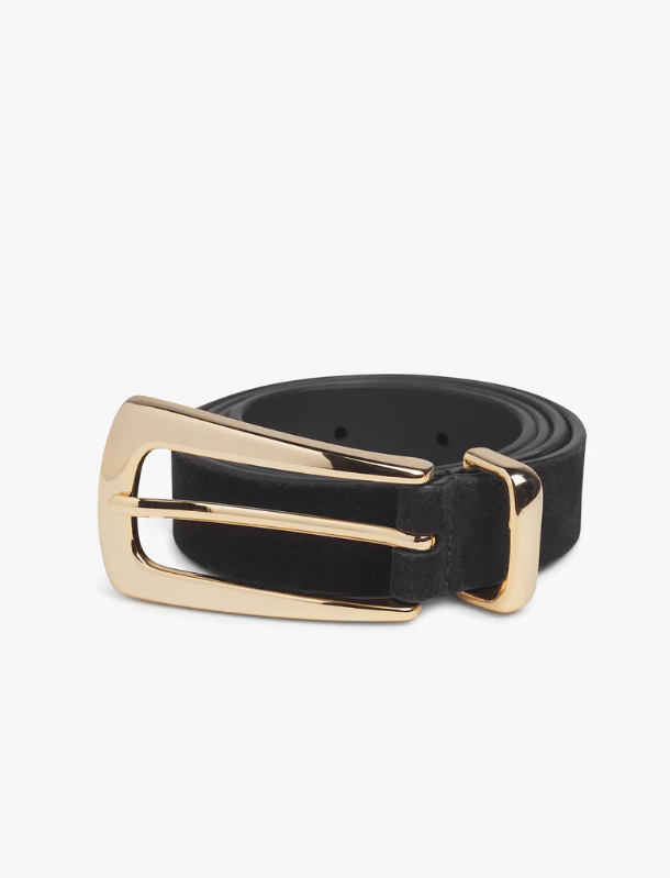 THE SUEDE STATEMENT BELT - BLACK/GOLD