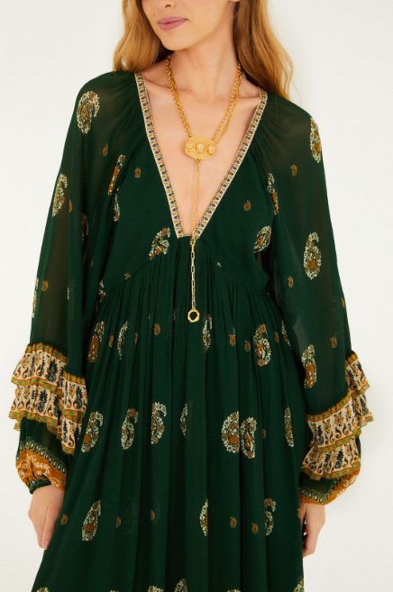 GREEN AYLA LONG SLEEVE RUFFLED MAXI DRESS